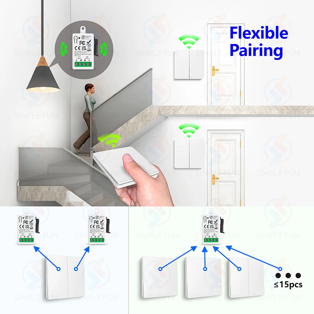 Mini RF Smart Light Switch 110V 220V 230V Self Power Wireless Wall Switch No Battery Support Power Restoration Status Setting image 5