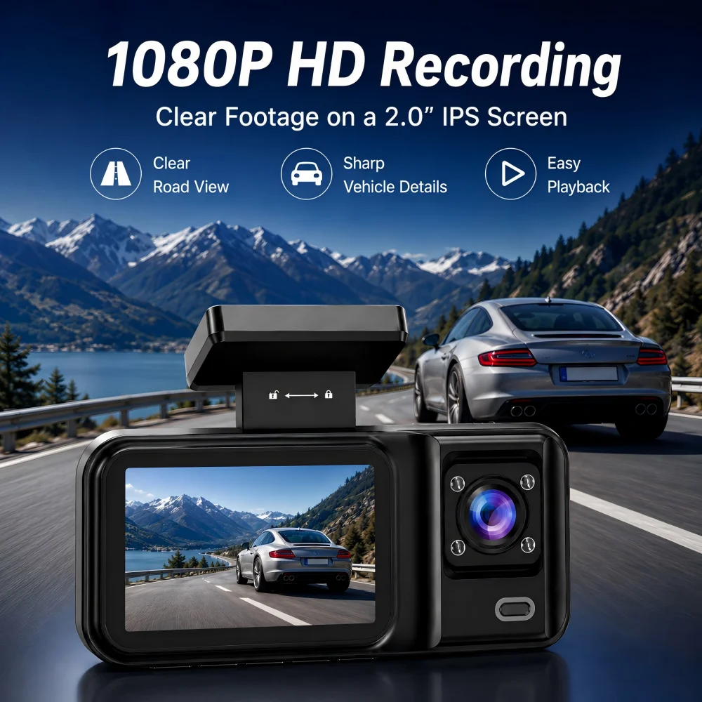 3 Channel WiFi Dash Cam 1080P Front Cabin Inside Car DVR, Optional Rear Camera, 2.0