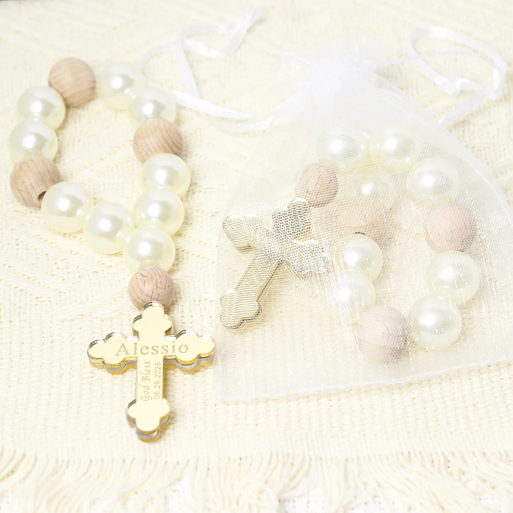 Personalized Engraved Both Side Cross Baptism Rosary Favors First Communion Favors Mi Bautizo Baptism Favors Christening Favor