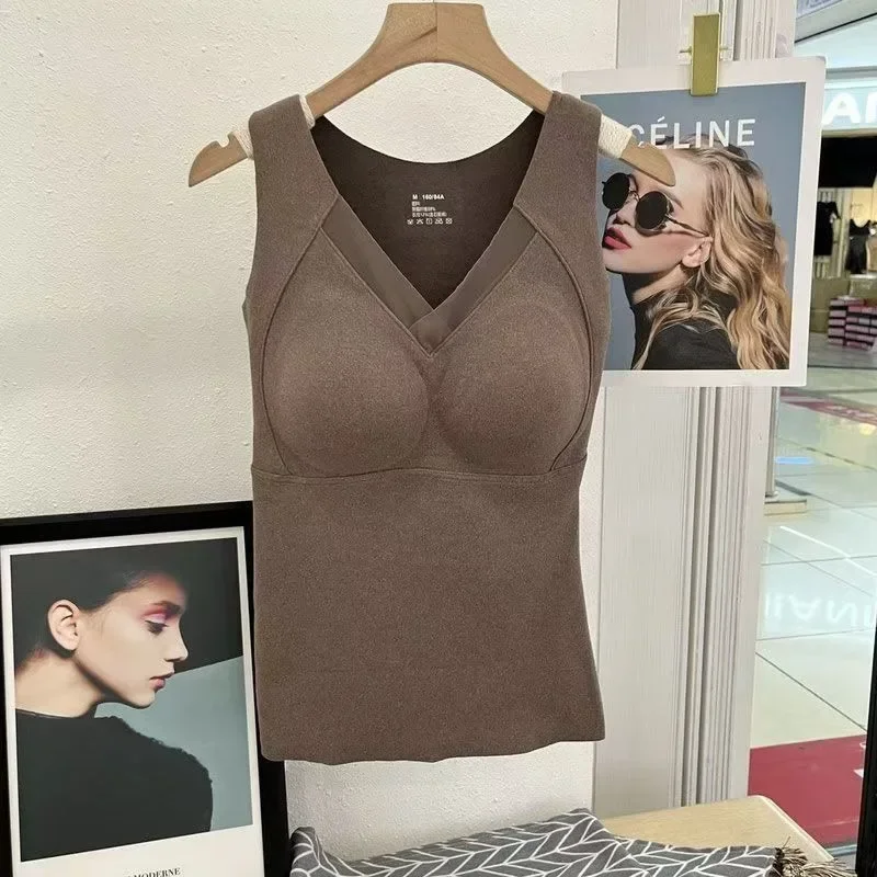 Immagine 6: Gilet termico da donna con scollo a V e coppe integrate, intimo termico per autunno e inverno