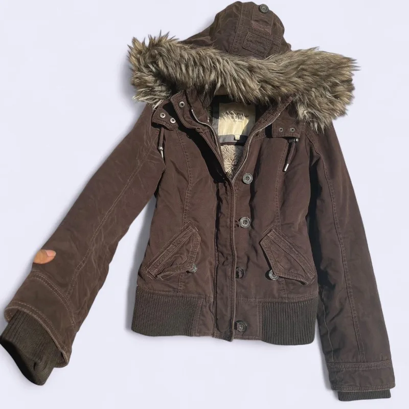 Americká nová módní jednobarevná kapsa s bavlněnou podšívkou, dámská Y2K gotická hip hopová oblíbená a sametová podšívka, ležérní bunda - náhled 2