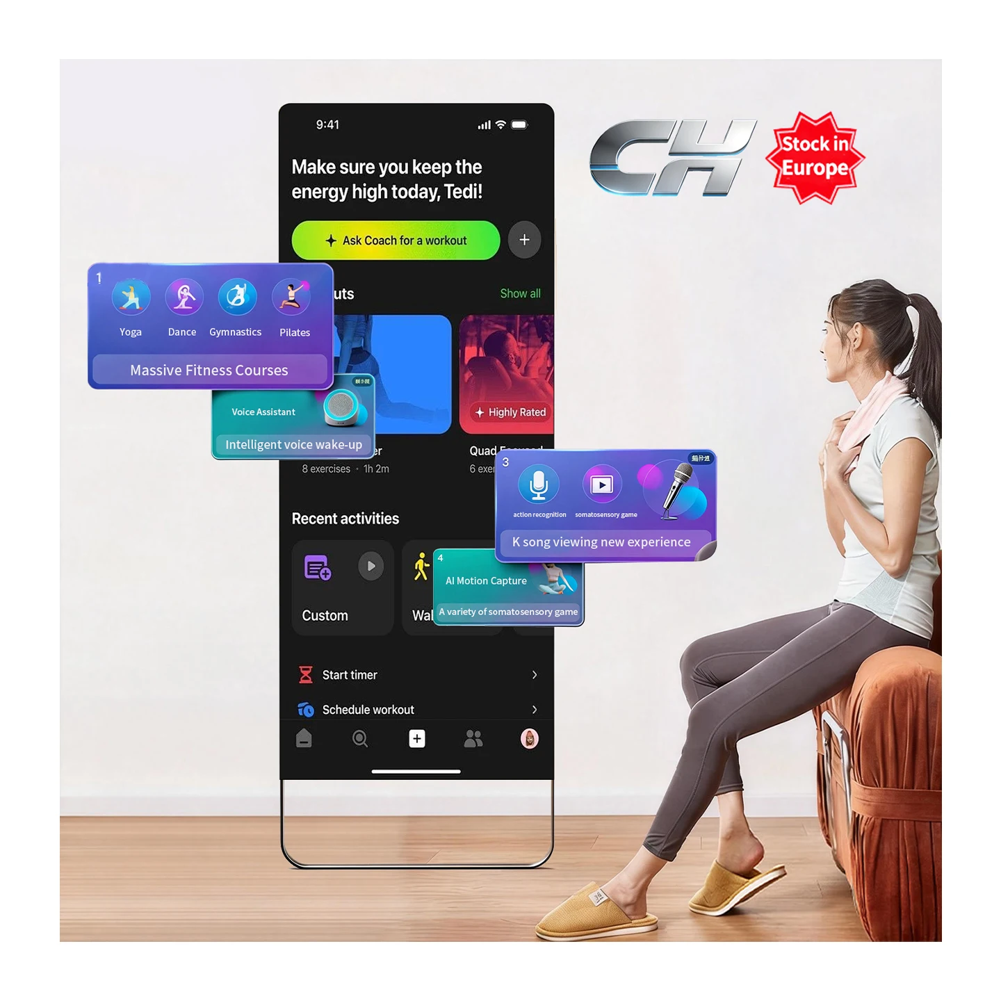 Yoga/Pilates Touch Magic Interactive Floor Standing AI Artificial Home Gym Smart Exercise Correction Totem Fitness Mirror Screen