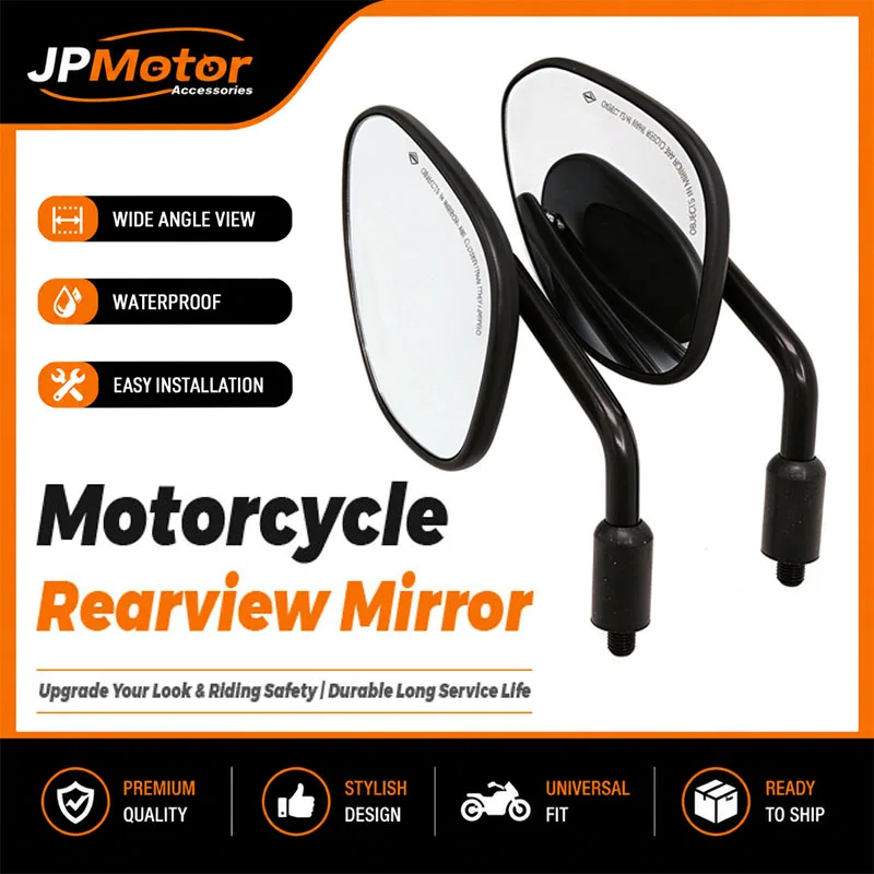 2 Stück Motorrad-Rückspiegel, 10 mm, universell einsetzbar, hochauflösend, mit großem Sichtfeld, schwarze Seitenspiegel, Zubehör für Umbauten. – Detail 1
