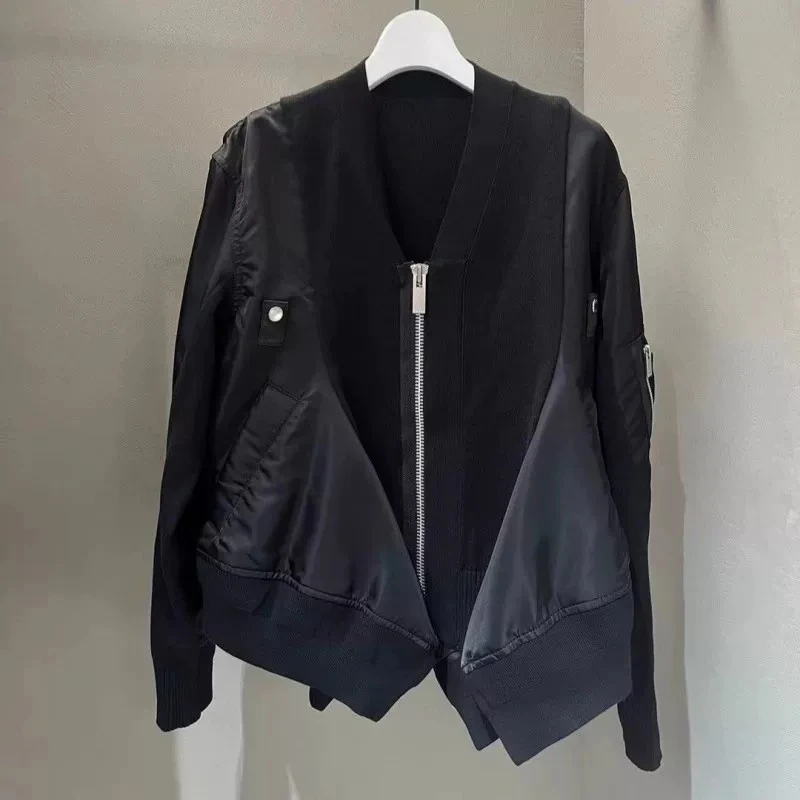 SAC woolen stitching contrasting hooded sweater loose casual jacket
