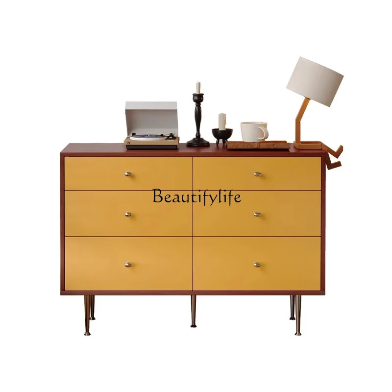 

Medieval solid wood drawer cabinet simple modern living room small apartment locker