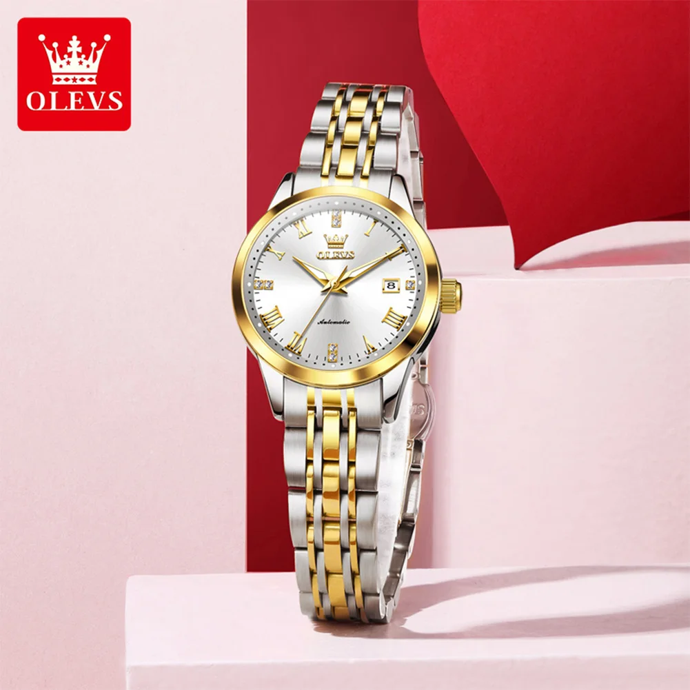 OLEVS Watches Woman 7062 Original Fashion Mechanical Watch Stainless Steel Waterproof Luminous Date Watches For Women Reloj
