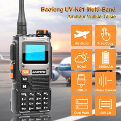 Baofeng-UV-K61 Walkie Talkie, Sete Bandas, VHF, UHF Air Band, 999Ch, Espera dupla, Sem fio, Cópia Freq, NOAA, FM Ham Radio, Ruído Cancelar