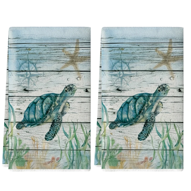 2Pcs, Cute Turtle Kitchen Towels, 40Cm*60Cm Towel Set, Best Kitchen Towels, Super Absorbent Soft Cleaning Cloth, Cooking and Baking Tea Towels, Hand Towels, Cleaning Cloths, Dishcloths, Kitchen Decor, Living Room Decorations, Kitchen Essentials, Home Essentials