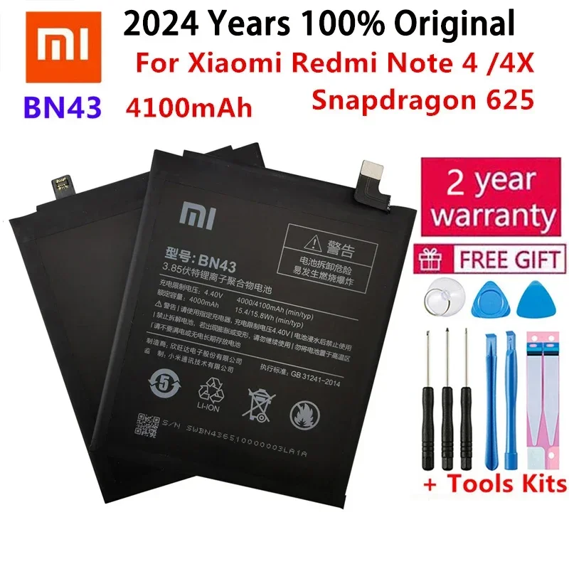 

100% Orginal BN43 battery 4100mAh For Xiaomi Redmi Note 4X / Note 4 global Snapdragon 625 High Quality BN43 Batteries Bateria