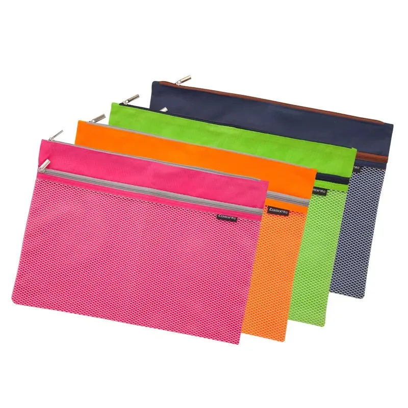 

School stationery Document bag super cute 2 layer grid stationery storage bag pencil case office supplies file folder