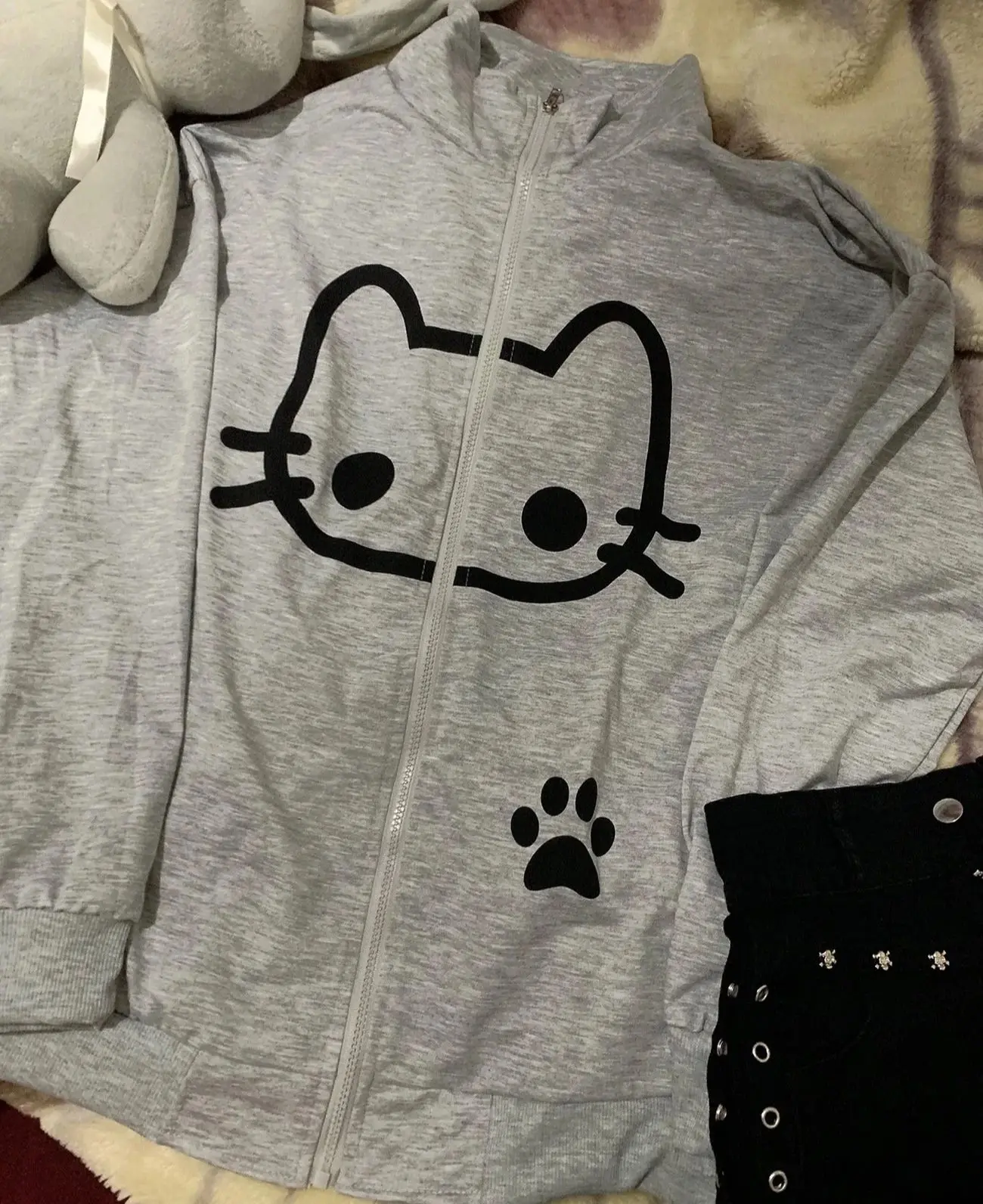

Kimotimo Japanese Anime Cat Printed Zipper Sweatshirt Women Stand Collar Loose Long Sleeve Thin Tops Sweet Casual Y2k Streetwear
