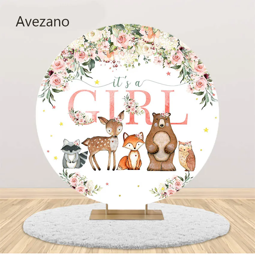 

Wild Animals Forest Photography Background Girl Birthday Party Baby Shower Decor Round Floral Backdrops Photo Studio Photozone