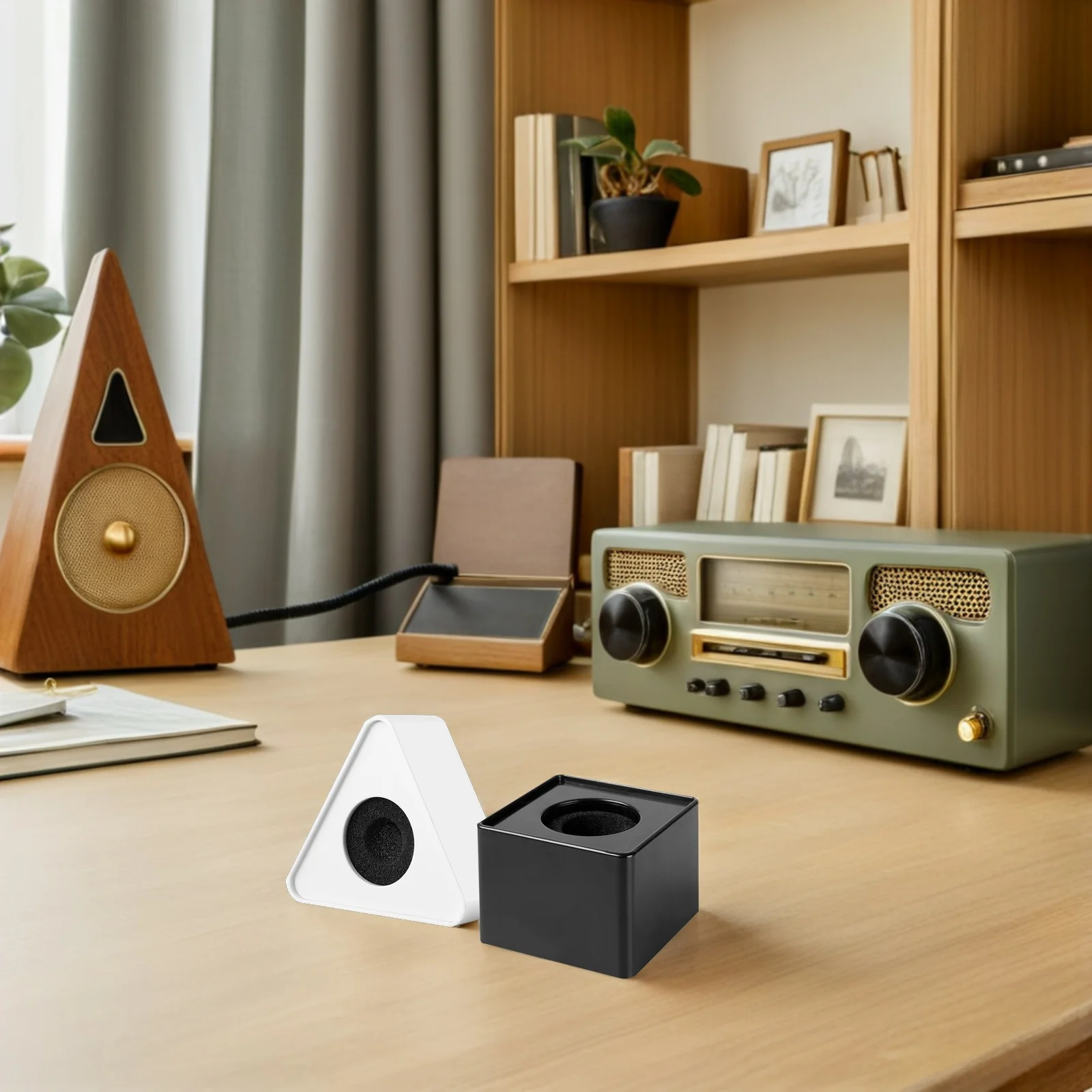 

2pcs Portable Triangle Shaped Mic Logo Flag Station For Interview Microphone Abs Injection Molding Design Compatible With Pvc