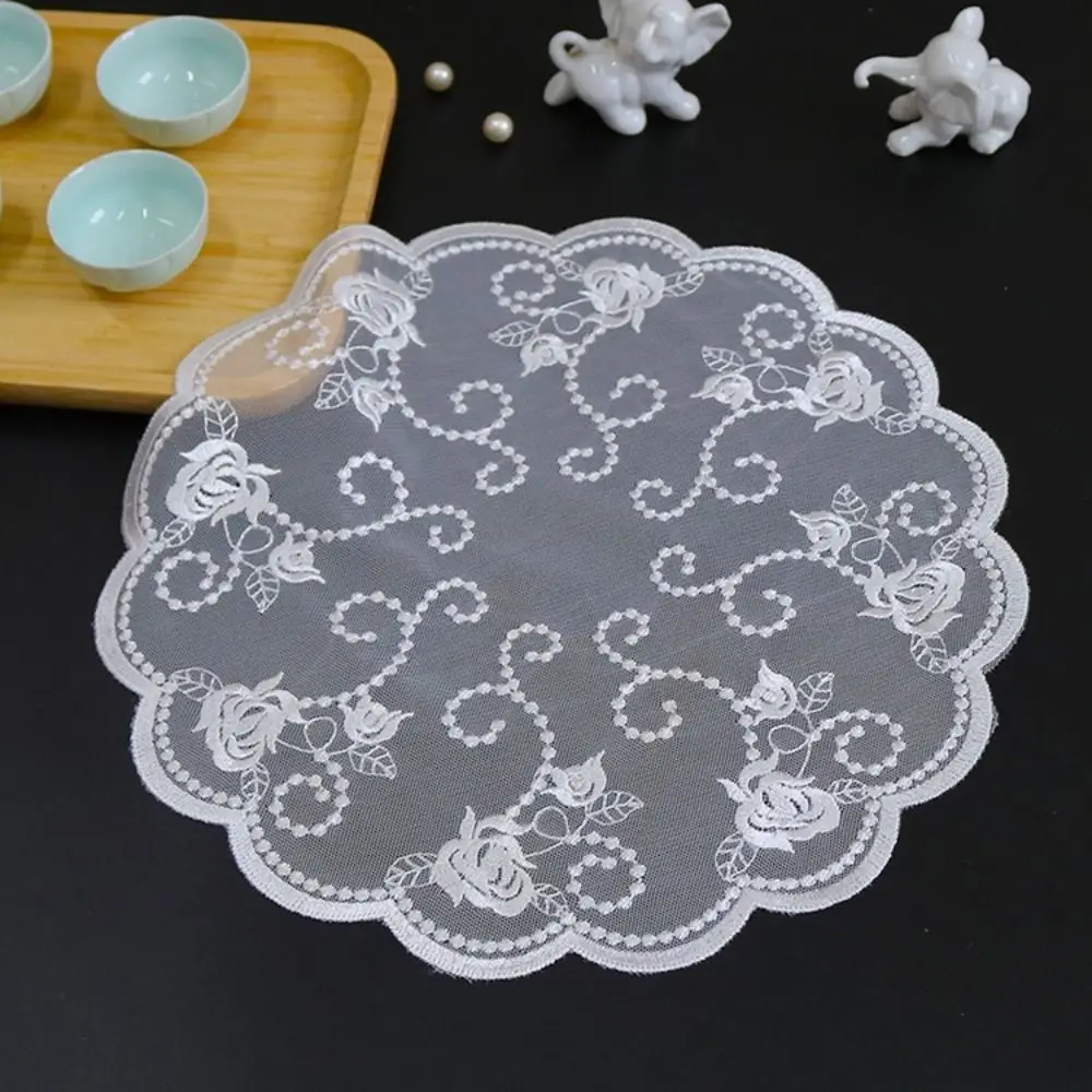 Coffee Table Round Hollow Lace Coaster Flower Embroidery White Cup Pad Delicate Placemat Table Decoration