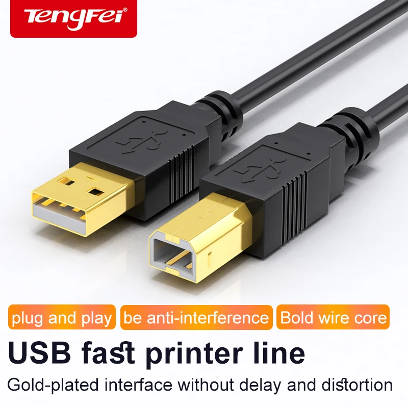 USB 2.0 Printer Cable Type-C To USB B Printing Wires For HP Fax Machine Scanner Computer Connection Square Port Extension Cord