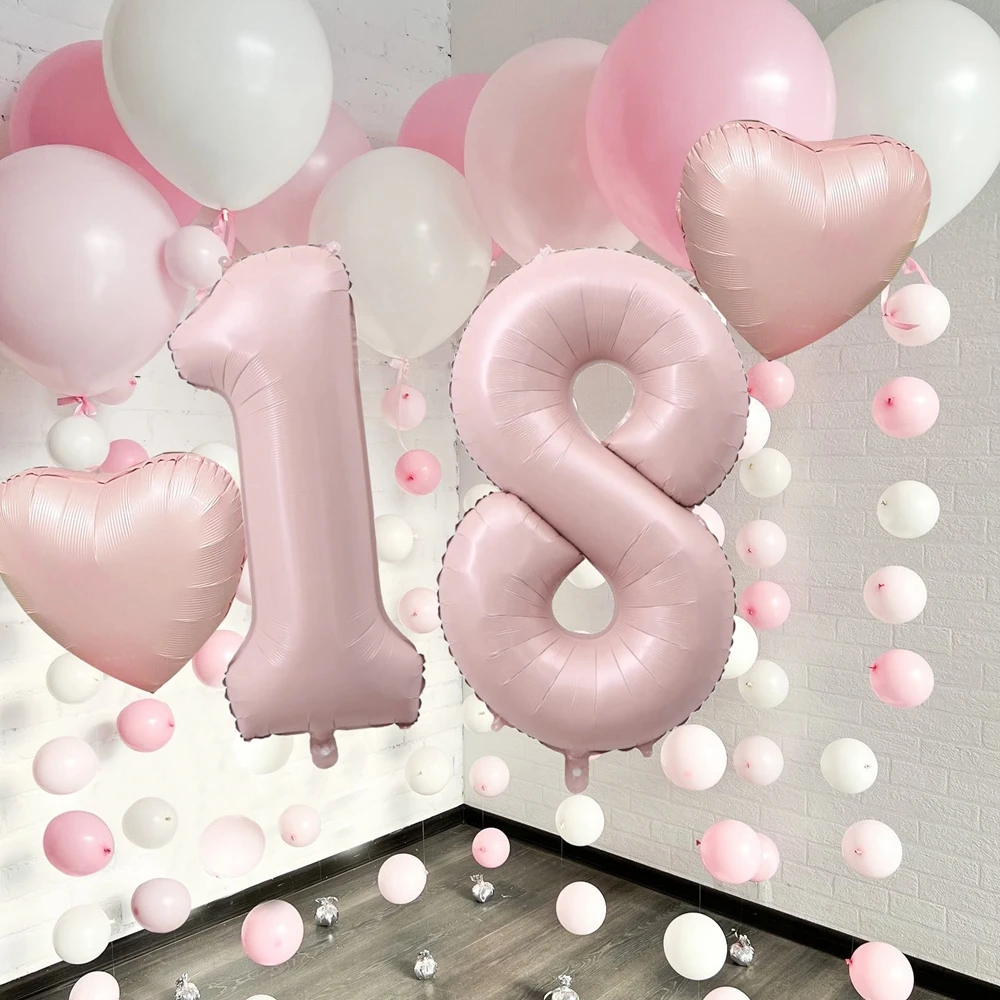 Pink Series Balloons Set 40inch Baby Pink Foil Number/Heart Balloon Girl's Happy Birthday Baby Shower Party Decorations  Supply