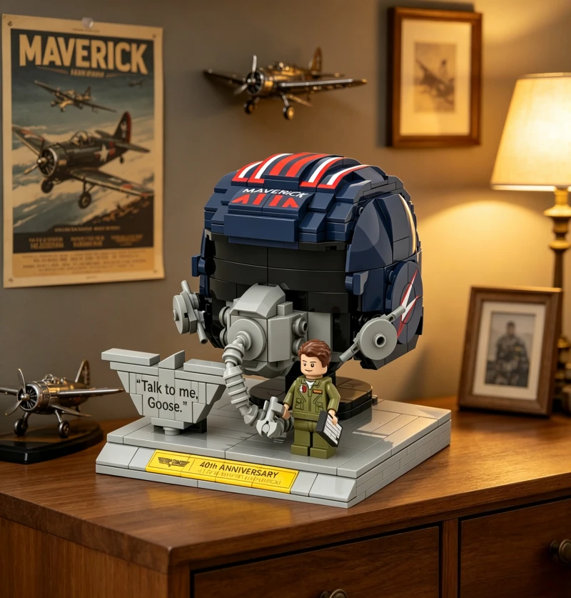 Top Gun Maverick 40th Anniversary Building Block Helmet Model Aviation Memorabilia Shelf Display Set