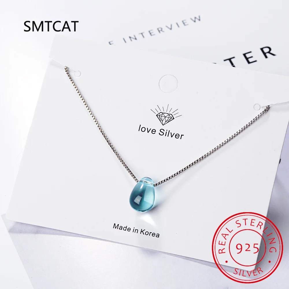 Pear Genuine Natural Blue Topaz 925 Sterling Silver Water Drop Pendant Necklace For Women Gemstone Statement Jewelry