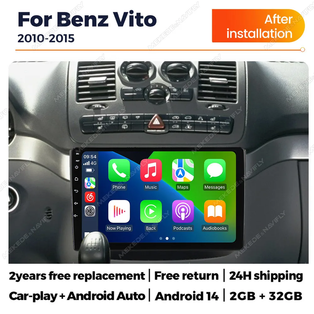 

10" Wireless Carplay Autoradio For Mercedes-Benz Vito 2 W639 Viano 2 W639 2003 - 2015 Android 14 Car Radio GPS Multimedia Screen