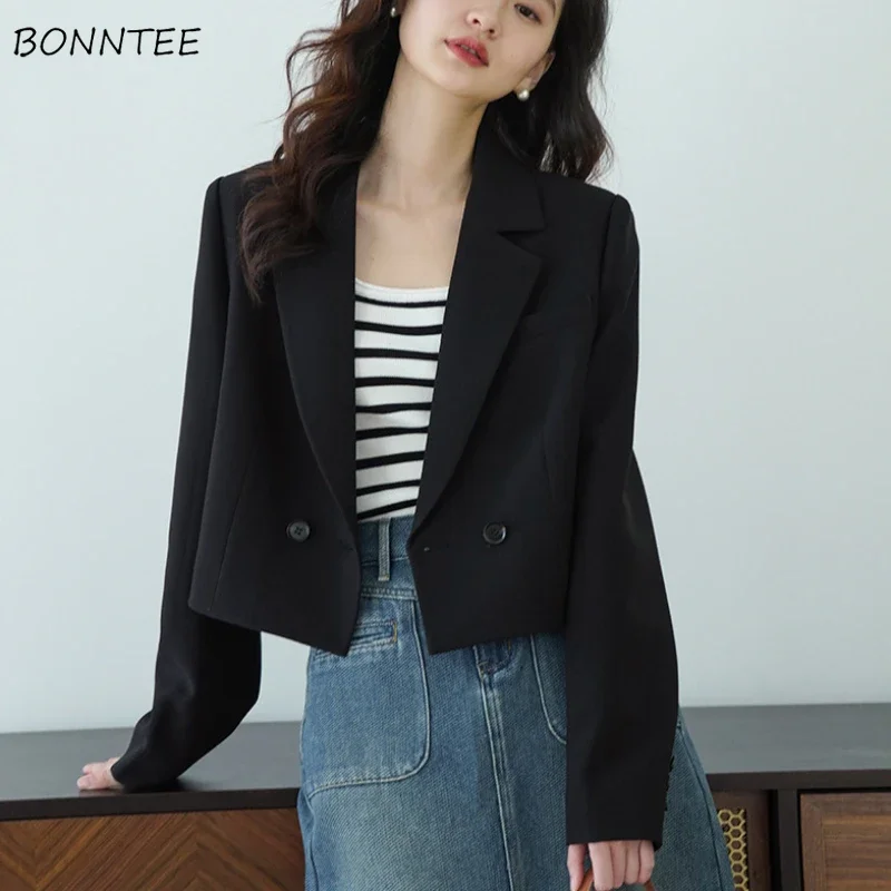 Blazers Women Kroean Fashion Solid Minimalist Style Loose Fit Comfortable All-match Office Lady Ins Spring Cropped Outwear Chic