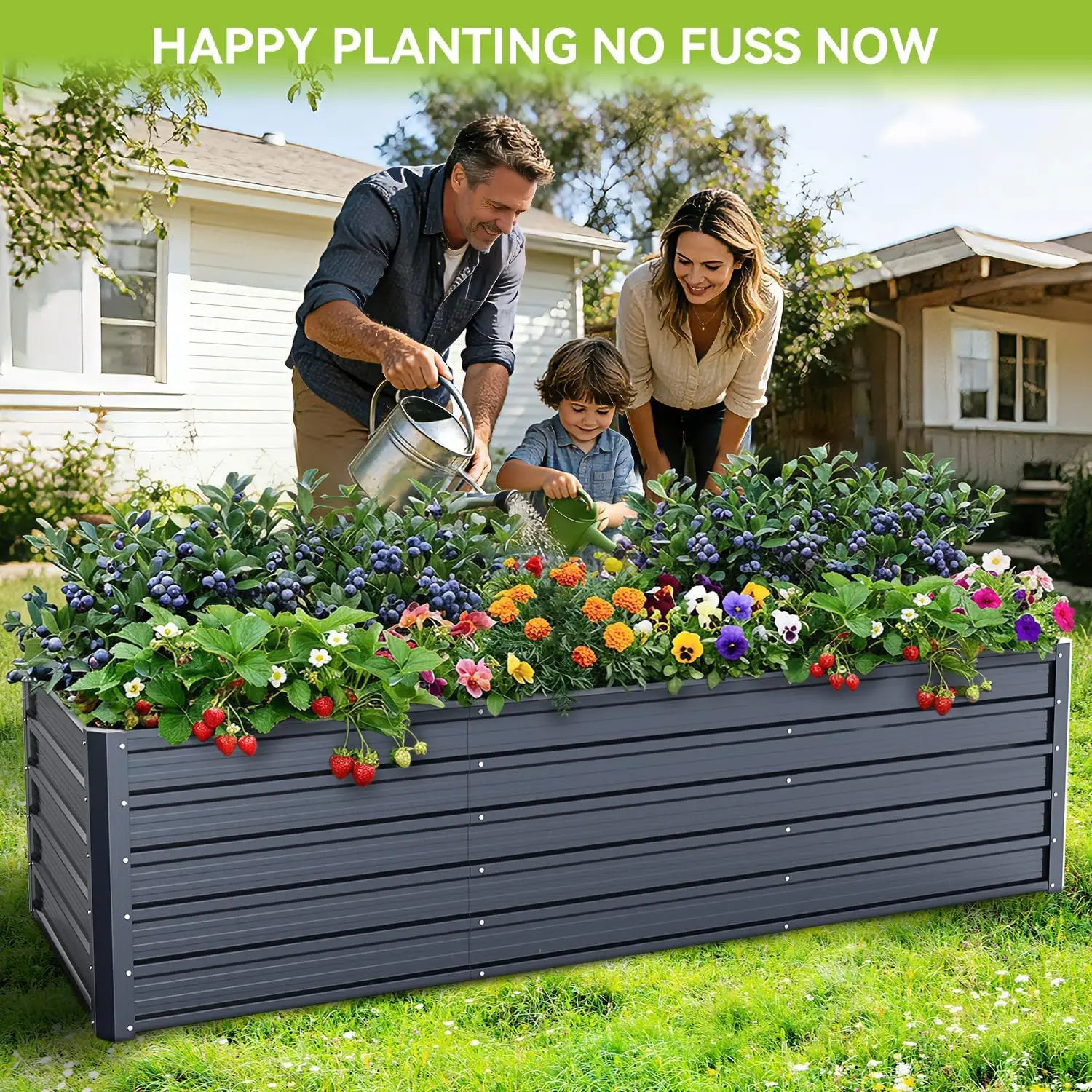 Outdoor Garden, Galvanized Steel, Rustproof, Non-Toxic Planter Box with Large Capacity for Vegetables, Flowers and Herbs