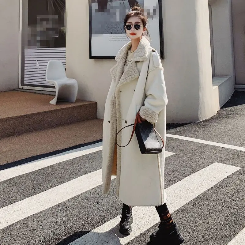 White Fur Integrated Lamb Fur Coat For Women'S 2024 Winter New High-End Sense Standing Collar Thickened Woolen Coat