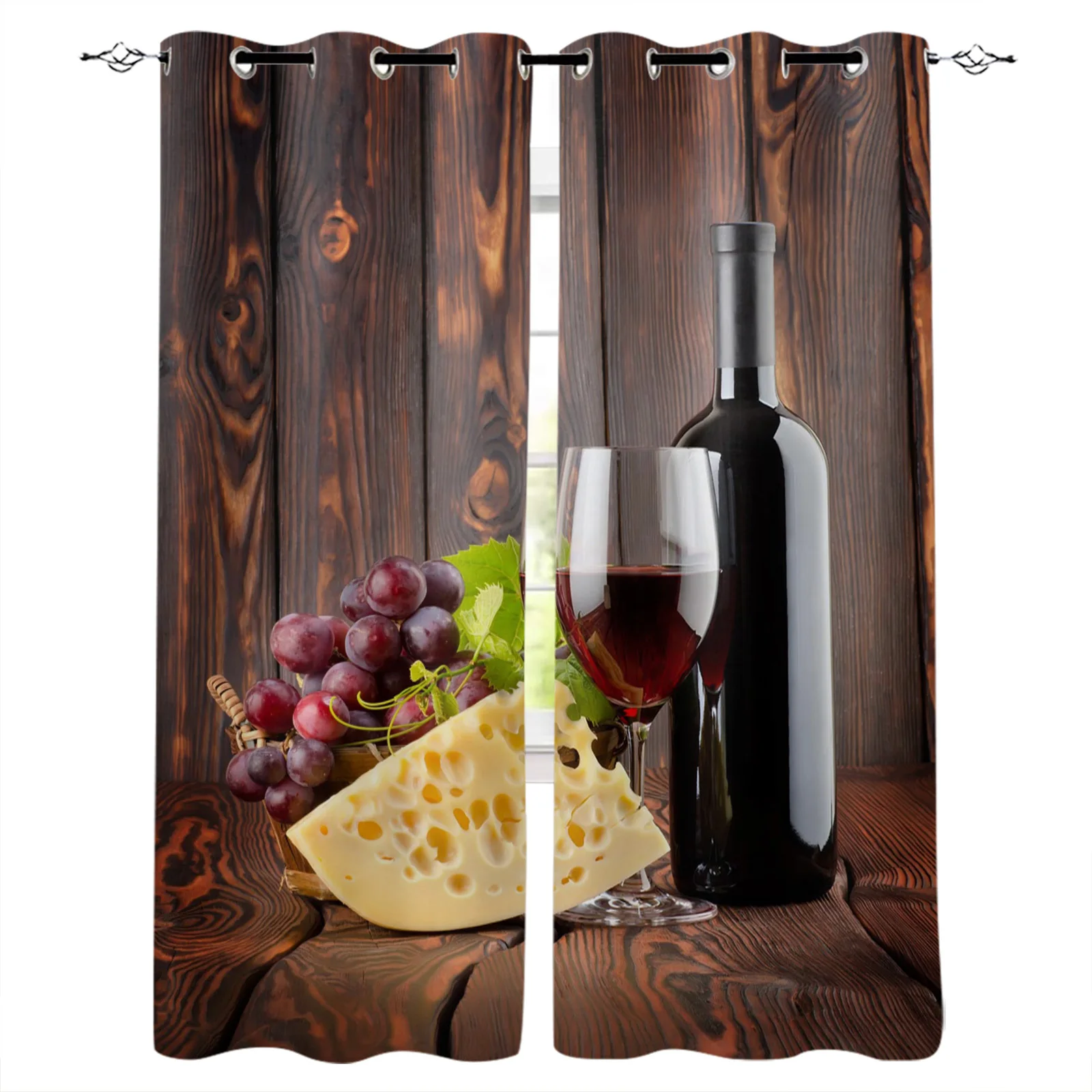 Red Wine Cheese Wood Board Wine Glass Blackout Curtains Window Curtains For Bedroom Living Room Decor Window Treatments