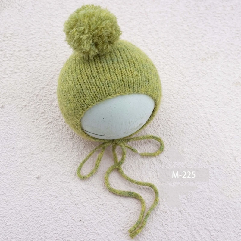 

Y1UB Baby Fur Ball Knitting Hat Handmade Crochet Newborn Photography Props Bonnet Infants Photo Posing for