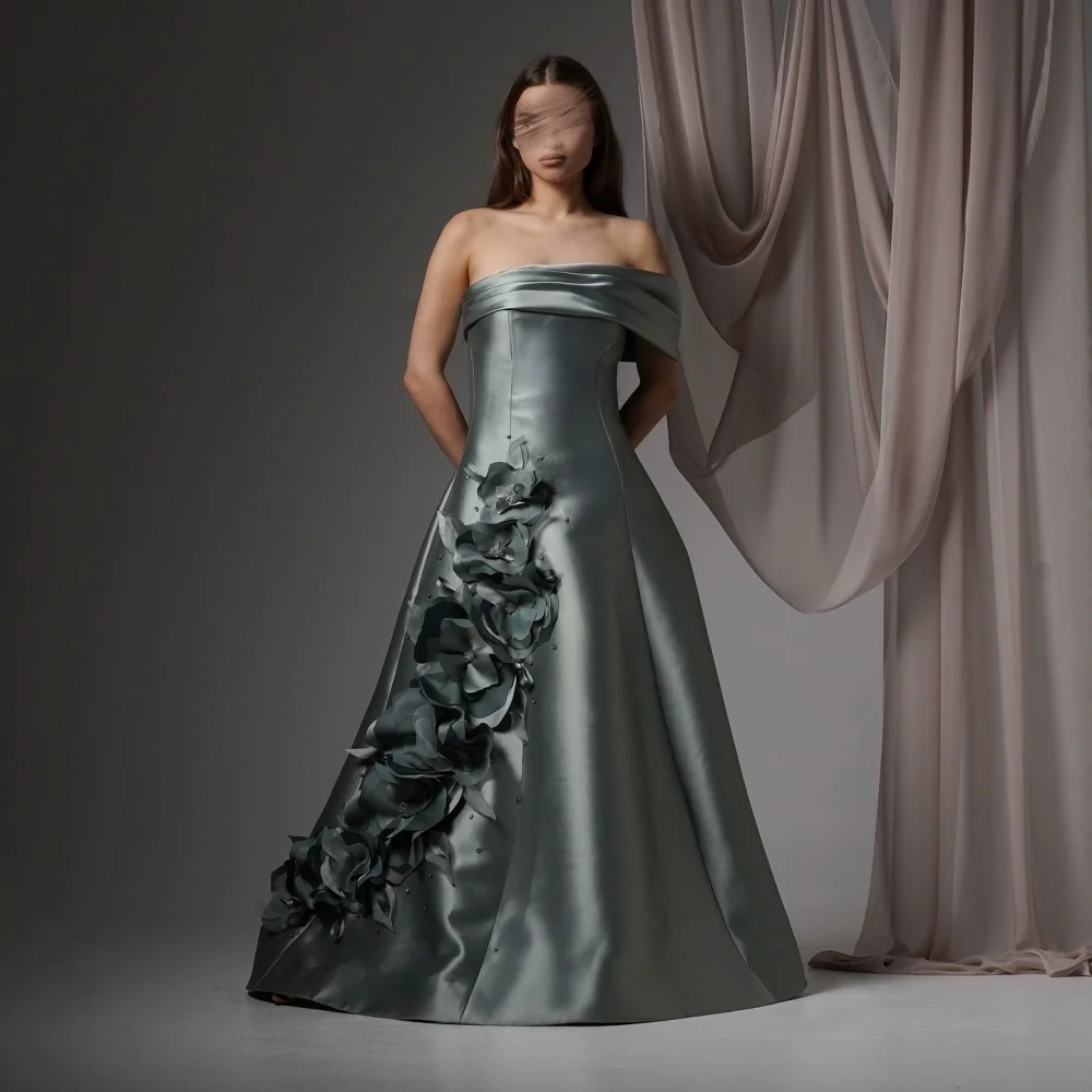 

Customized Evening Party Gown Charmeuse Applique Beading One-shoulder A-line Long Dresses Bespoke Occasion Gorgeous Formal
