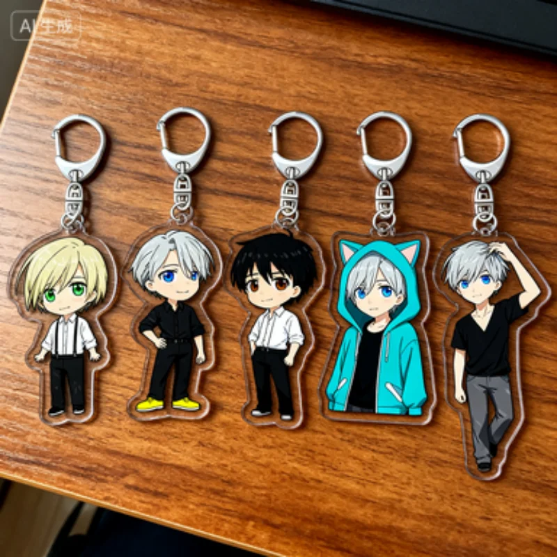 

Anime Yuri on Ice Acrylic key ring skating Bag Charm Decorative Item keychain Skiing Pose Series Two male leads