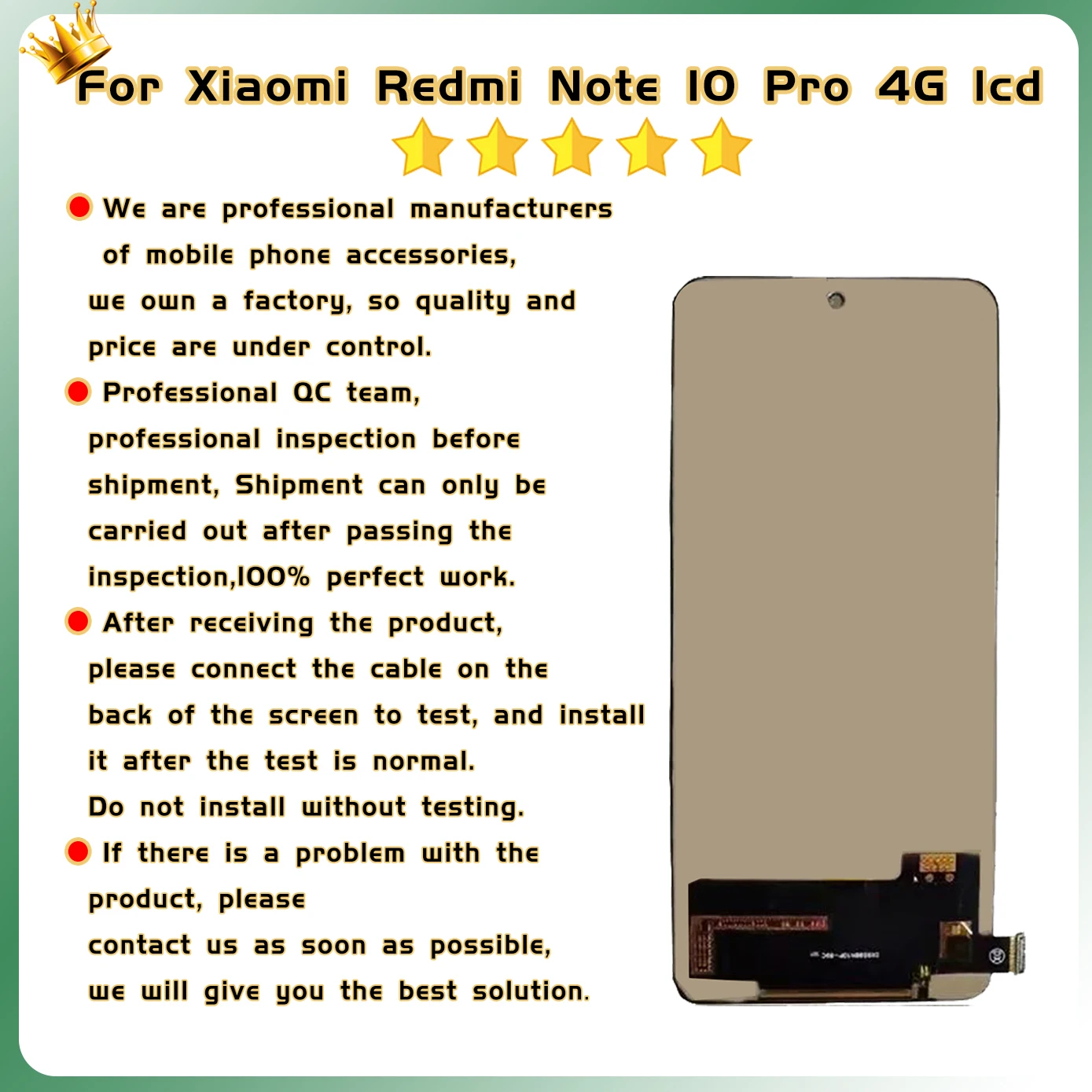 AAA Quality For Redmi Note10Pro 4G M2101K6G LCD Display For Xiaomi Redmi Note 10 Pro LCD Display Touch Screen Replace with Frame