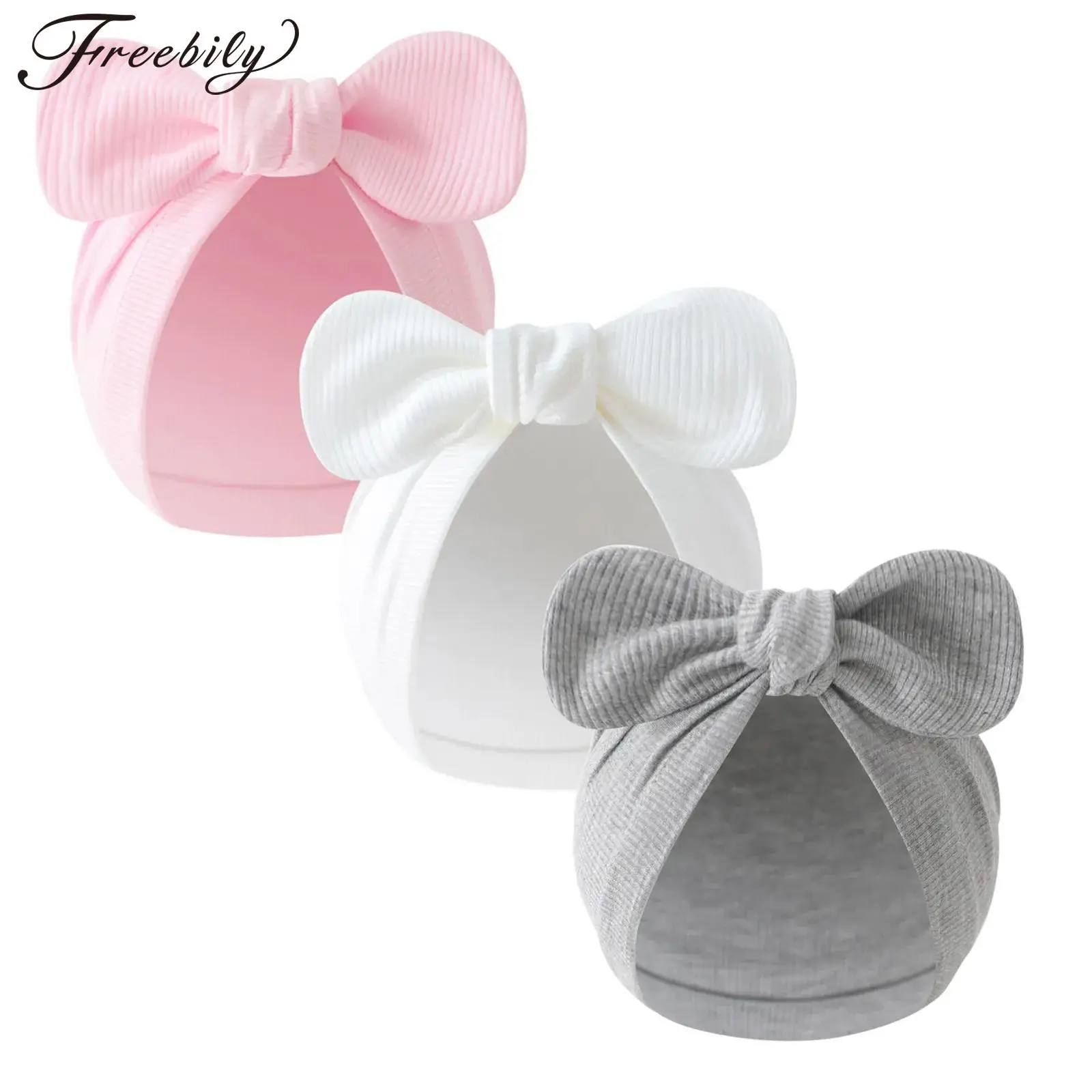 

3Pcs Newborn Baby Boys Girls Bow Knot Beanie Hat Cotton Head Wrap Turban Cap Set for Infant Birthday Party Baptism Photo Shoots