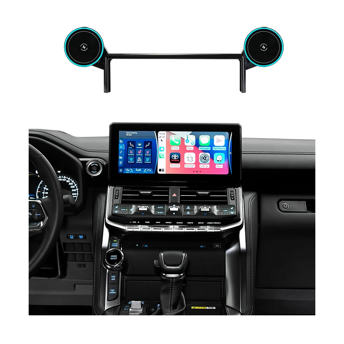 RHD LHD For Toyota Land Cruiser GXR LC300 2022 2023 2024 2025 Dual Phone Holder Base Qi Wireless Charger Phone,2-in-1 Car Mount
