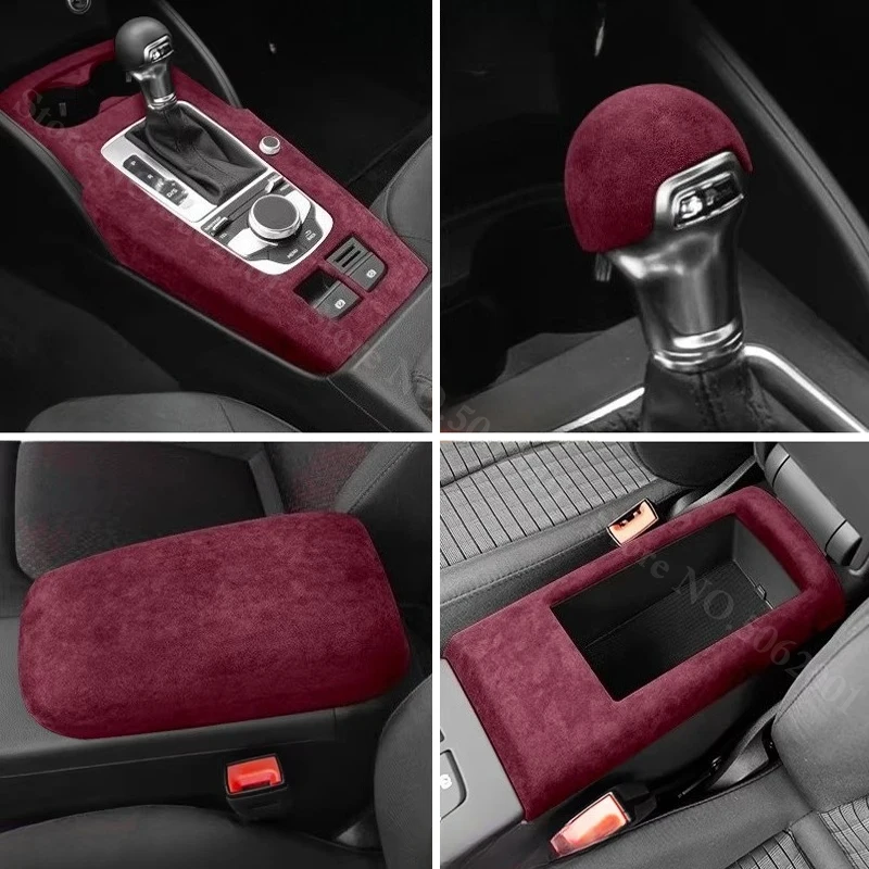 For Audi A3 8V 2012-2020 Suede Center Console Protector Gear Shift Panel Armrest Storage Box Overlays Anti Scratch Accessories