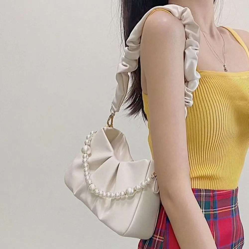 

PU Leather Solid Color Underarm Bag Large Capacity Lightweight Pleated Cloud Bag Carrying Multifunctional Single Shoulder Wallet