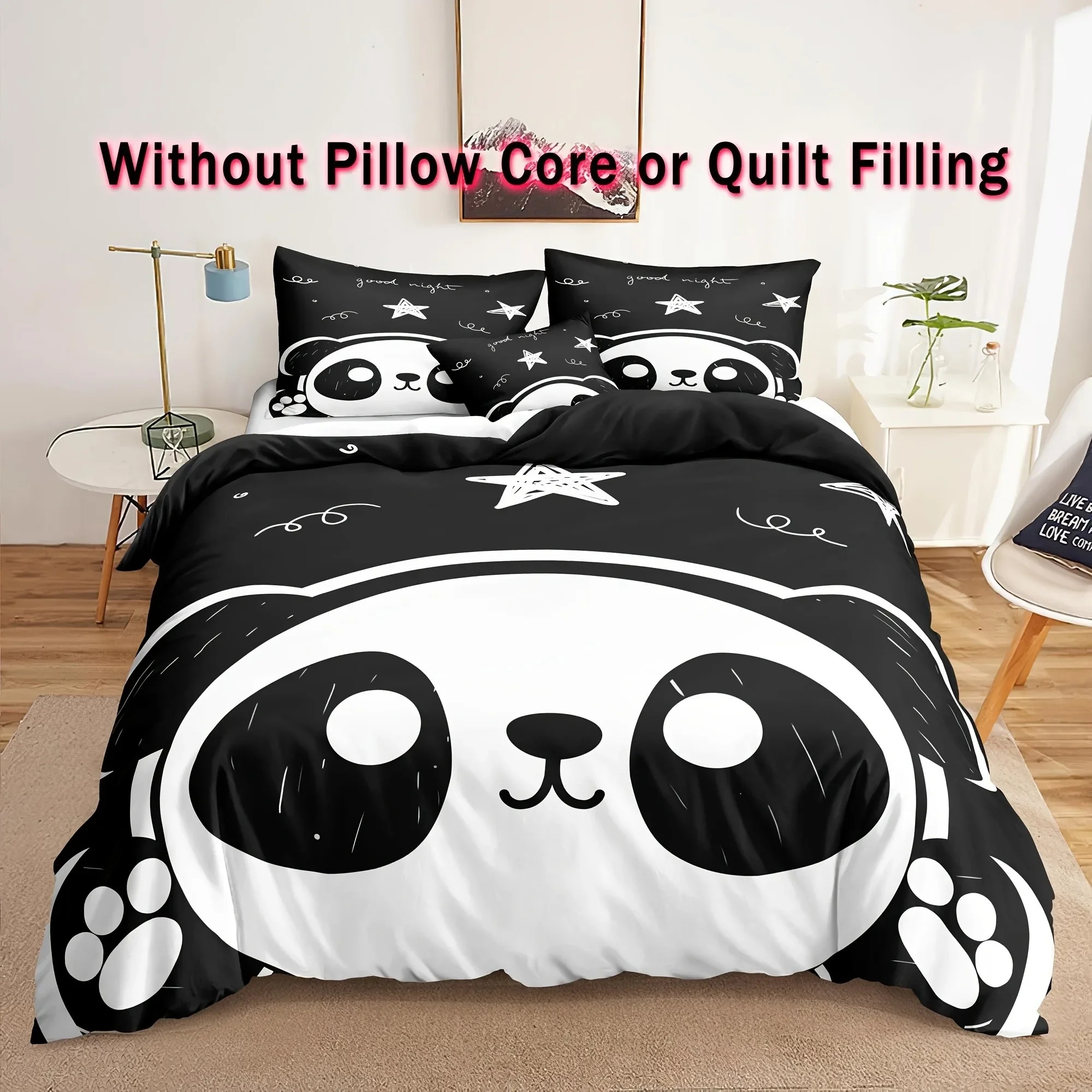 3-Piece Black and White Panda Print Soft Brushed Microfiber Duvet Cover Set - Luxurious Bedding for Bedroom and Guest Room with