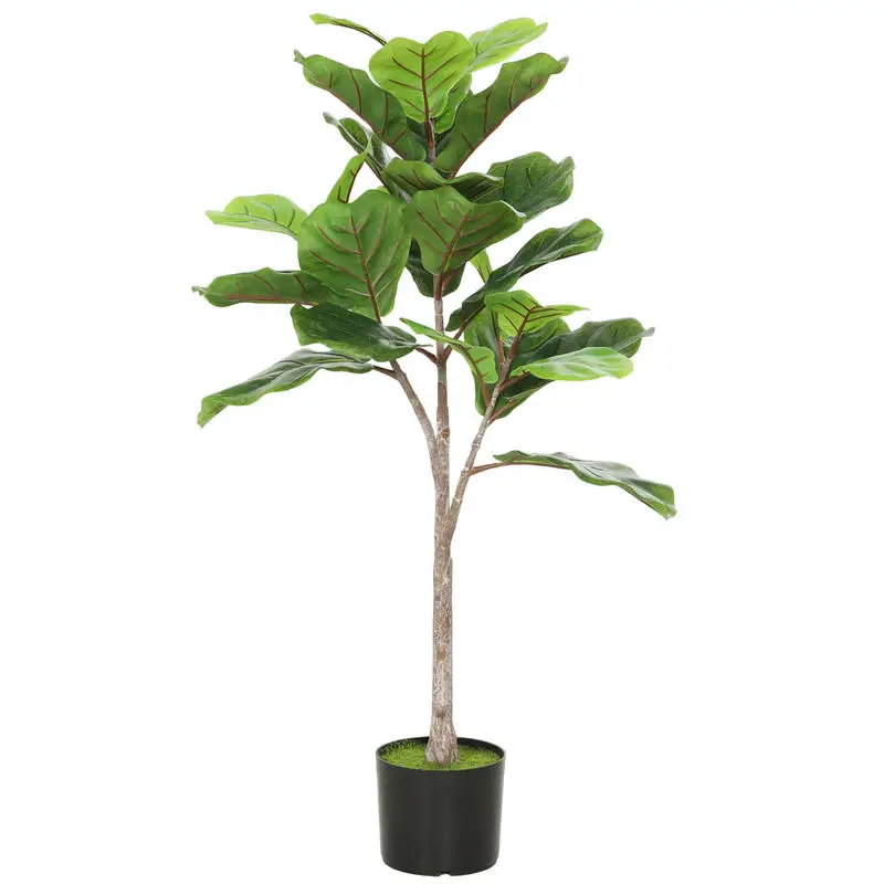 

HOMCOM Artificial Fiddle Leaf Fig Tree, 43" Potted Plant with Flocked Soil for Home Office Decor, Green