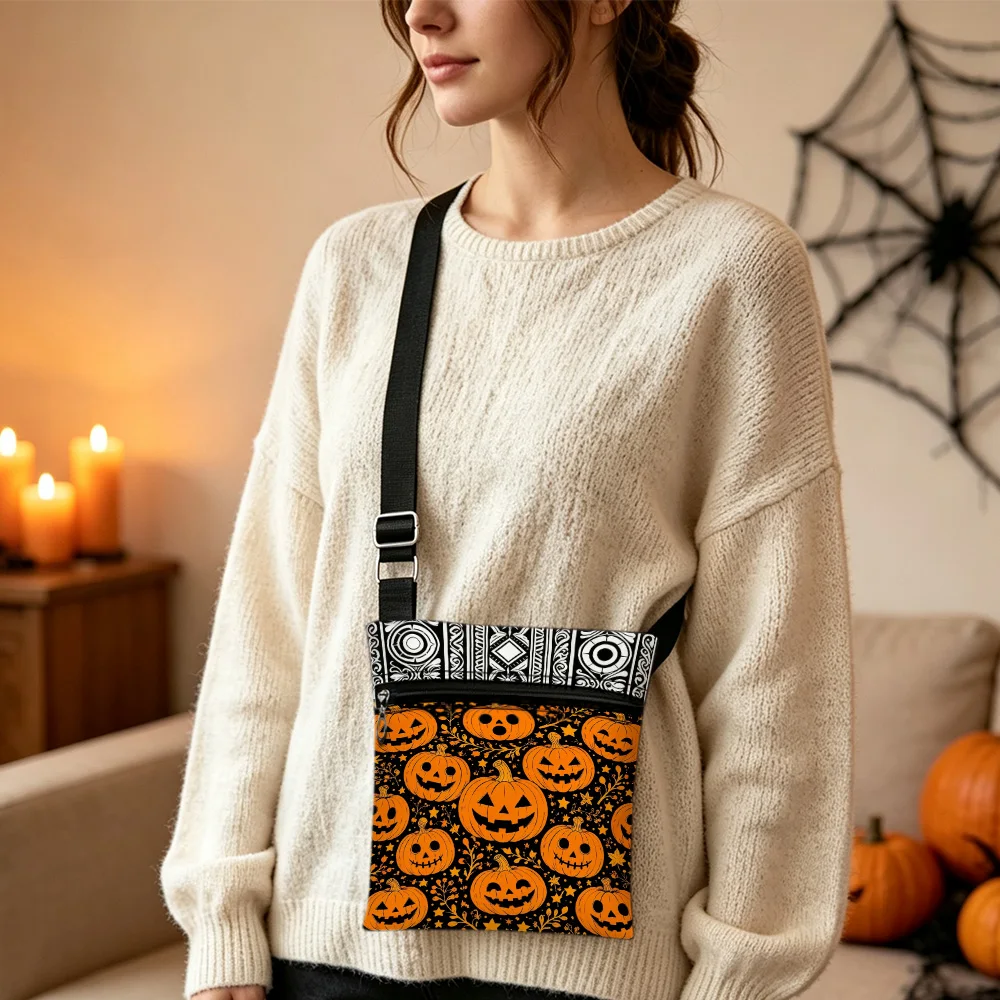 Halloween Pumpkin Faces Crossbody Bag Portable Mini Phone Pouch with Adjustable Strap Great for Camping Beach Daily Use
