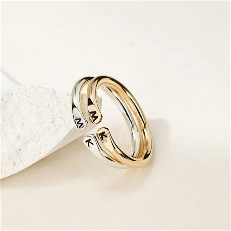 14k Gold Filled spersonalizowany pierścionek z literą nazwa własna pierścionek ze srebra próby 925 początkowa biżuteria Tarnish Resistant Ring Gold Women Jewelry
