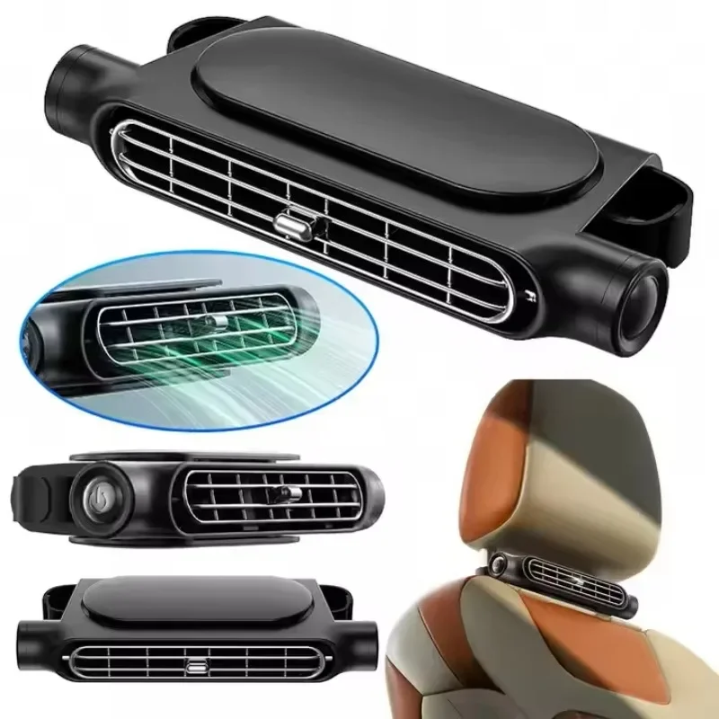 2026 Rear Pillow Seat Fan USB Twin Turbo Bladeless Car Ventilator with Light And Sound for Vehicle Interior