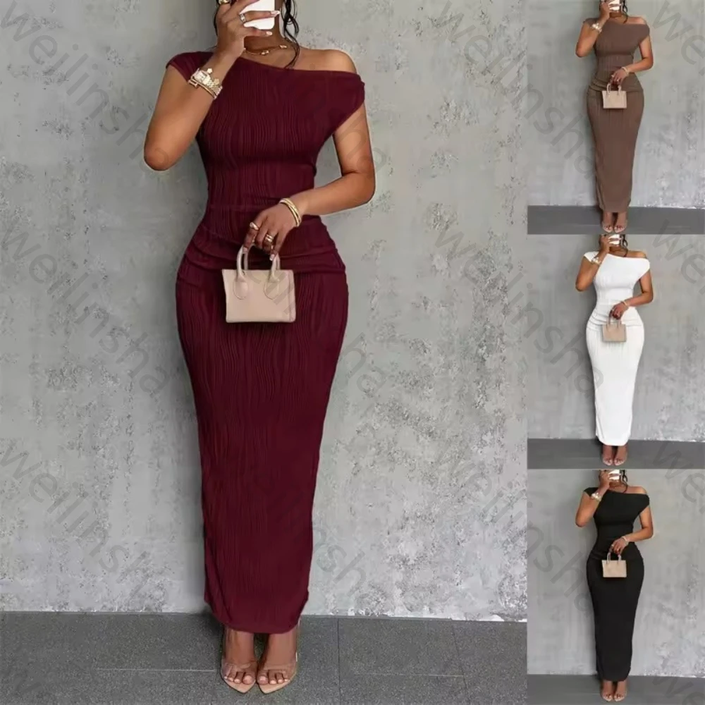 Sexy Slanted Shoulder Evening Dresses Elegant Solid Color A-line Dress Exquisite High Quality Prom Party Gowns Women Customized