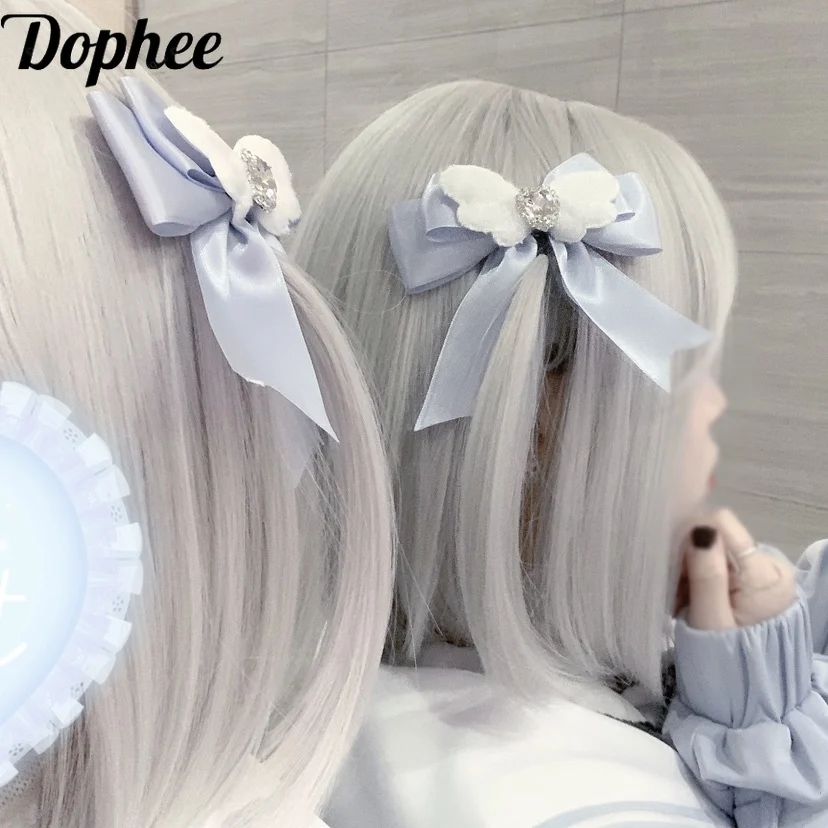 

Dophee Original Y2k Subculture Landmine Series Angel Wing Hair Clip Cute Girls Handmade Water Diamond Bow Headwear Edge Clips