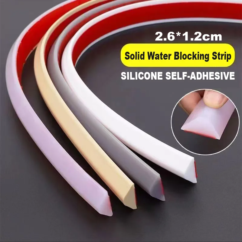 Silicone Solid Water Blocking Strip Self-Adhesive Water Retaining Bendable Bathroom Door Washing Machine Shower Dam Barrier