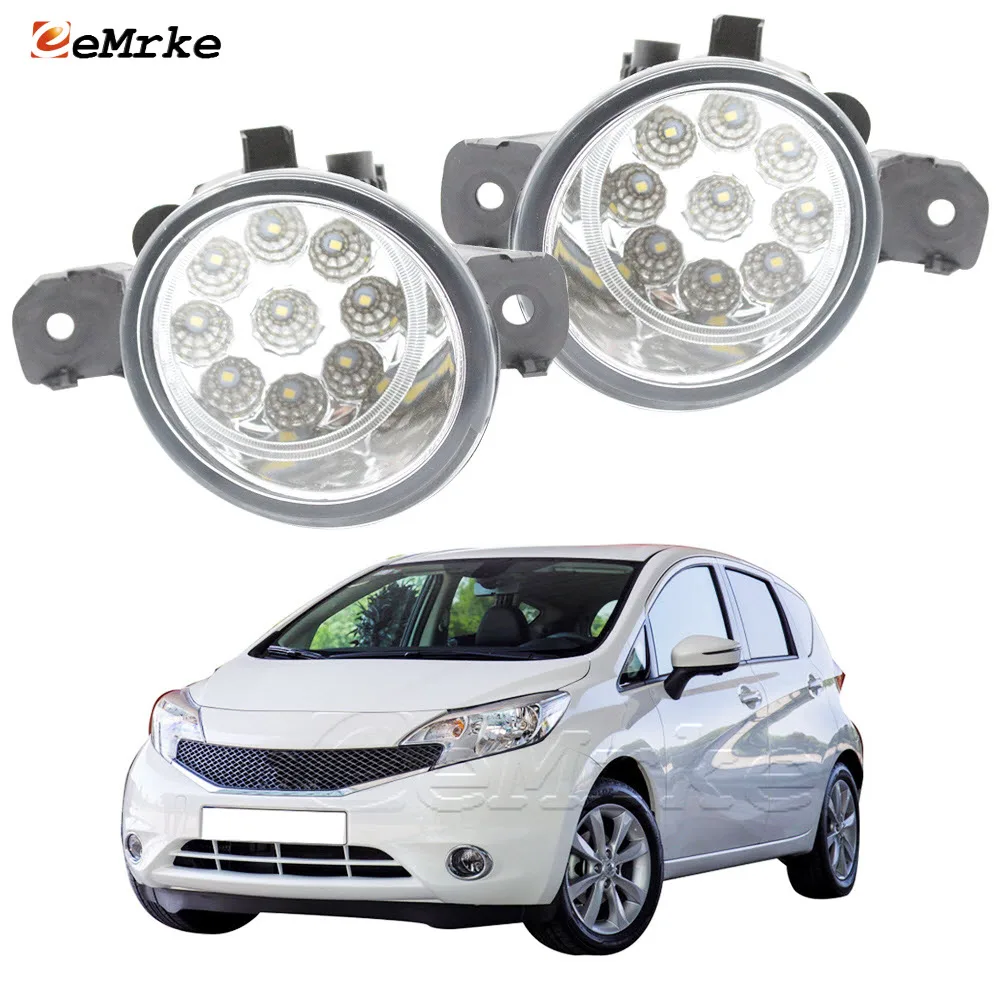 EEMRKE 2 Pcs Fog Lights Assembly for Nissan Versa Note (E12) 2014 2015 2016 12V 9-Pieces Led Halogen Fog Lamp DRL Accessories