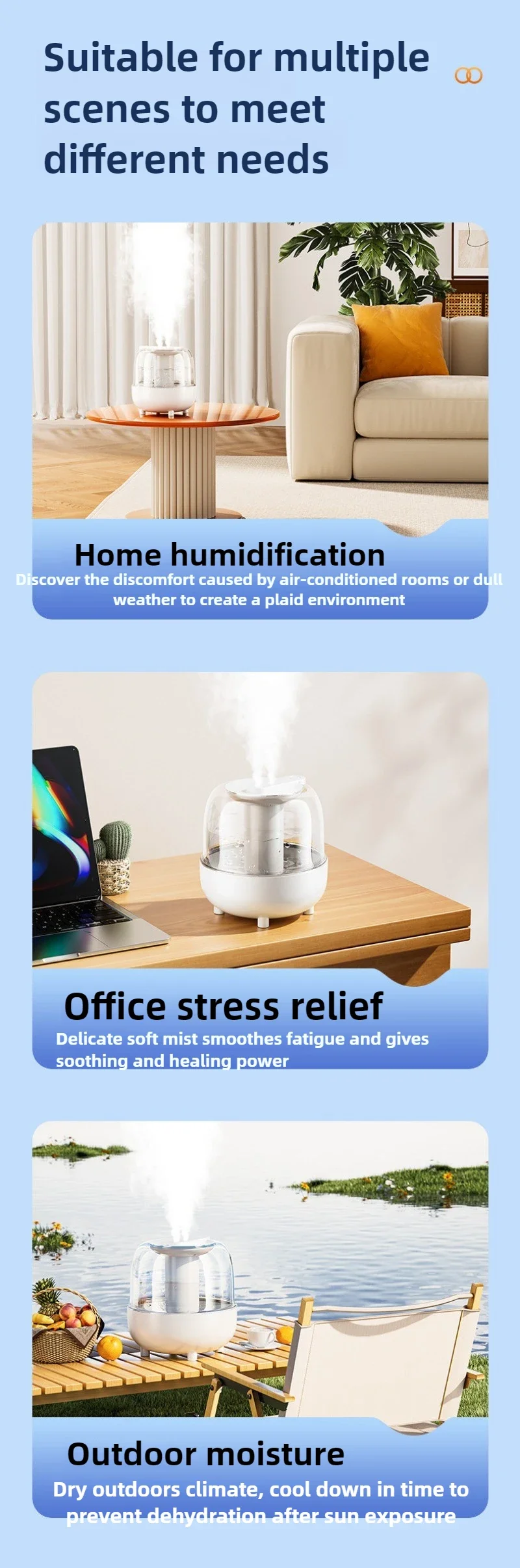 Humidifier 4L Large Capacity Humidifier USB Dual Spray Home Office Bedroom Desktop with Night Light Air Humidifier