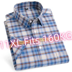 New 11XL Fits 160 KG Oxford 100 Cotton Men Shirt Short Sleeve Plus Size Shirt Men Short Sleeve with Pocket Slim Fit Soft Cozy