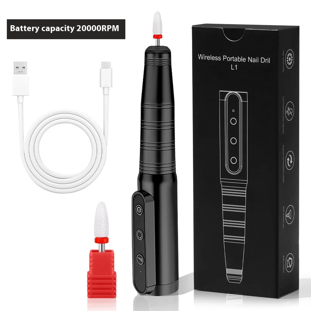 

Беспроводная дрель для ногтей, 20000 об/мин, электрическая пилочка для ногтей, USB перезаряжаемая маникюрная ручка для формирования лака для дизайна ногтей