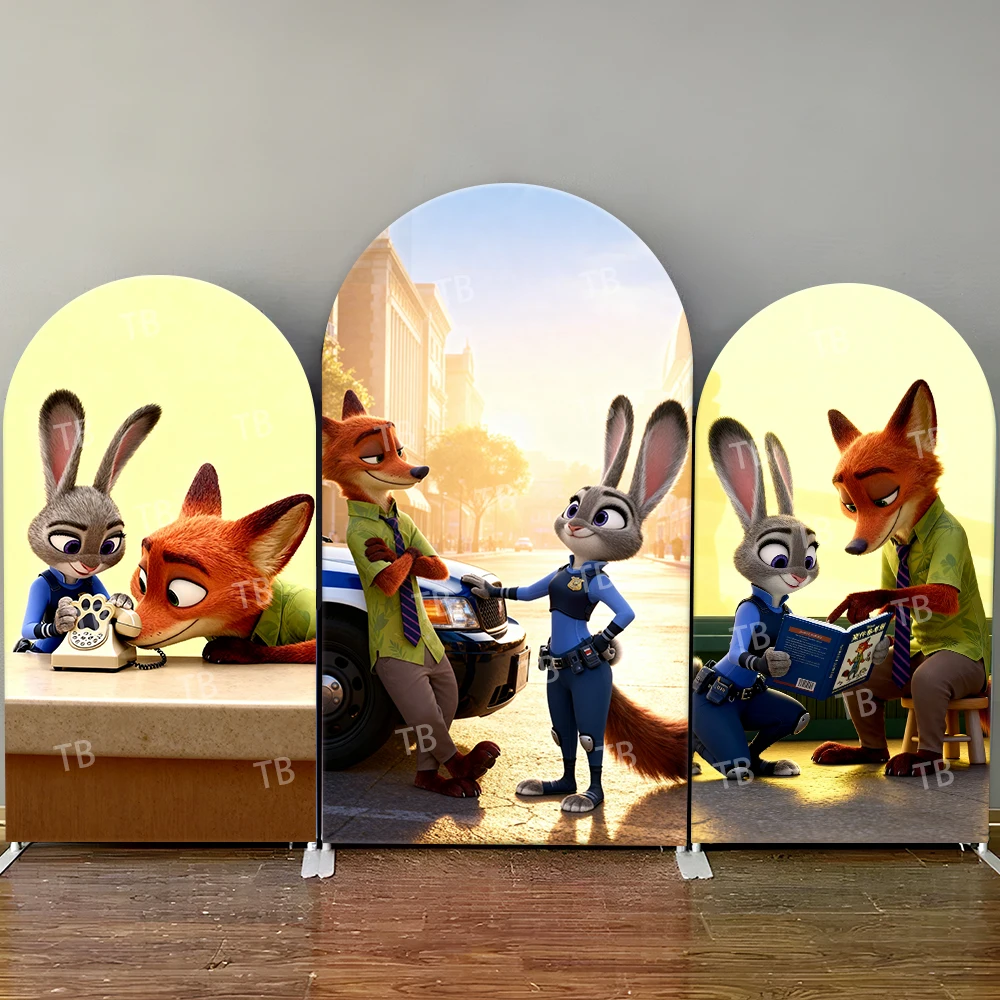 

Zootopia Nick Judy Arch Backdrop Cover Decor Photo Booth Prop for Kids Birthday & Baby Shower Celebrations