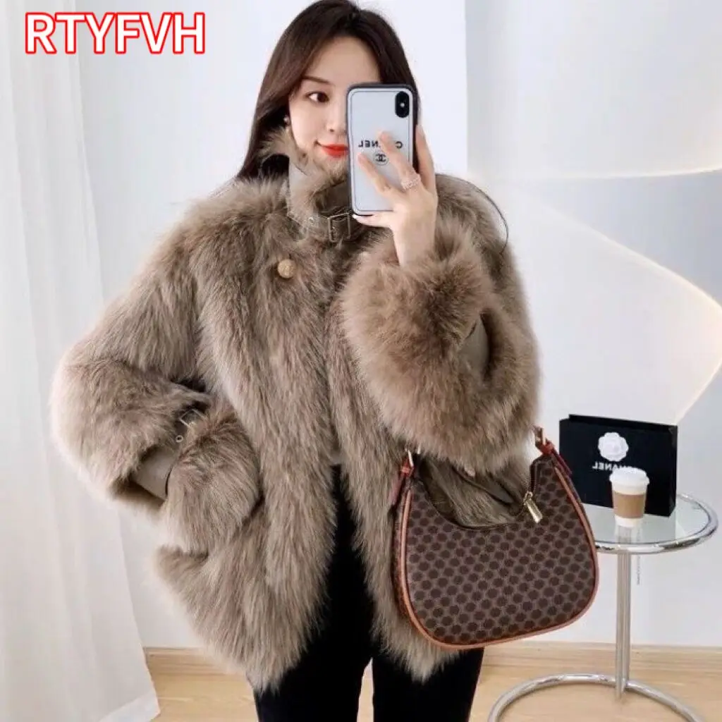 Luxury Elegant Imitation Fox Fur Coats Women's Winter Coat 2024 New Korean Thick Warm Outerwear Furry Faux Fur Jacket