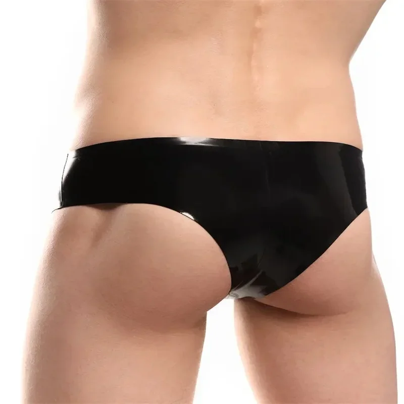 Slip en latex avec fermeture éclair avant pour homme, sous-vêtement noir